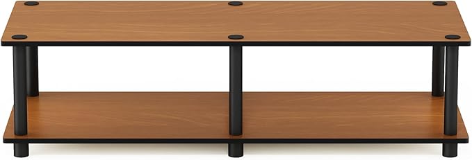 Furinno JUST TV Stand 2-Tier Wide Entertainment Center with Open Shelf No Tools TV Console for TV up to 46 Inch with Tubes for Living Room Bedroom Light Cherry