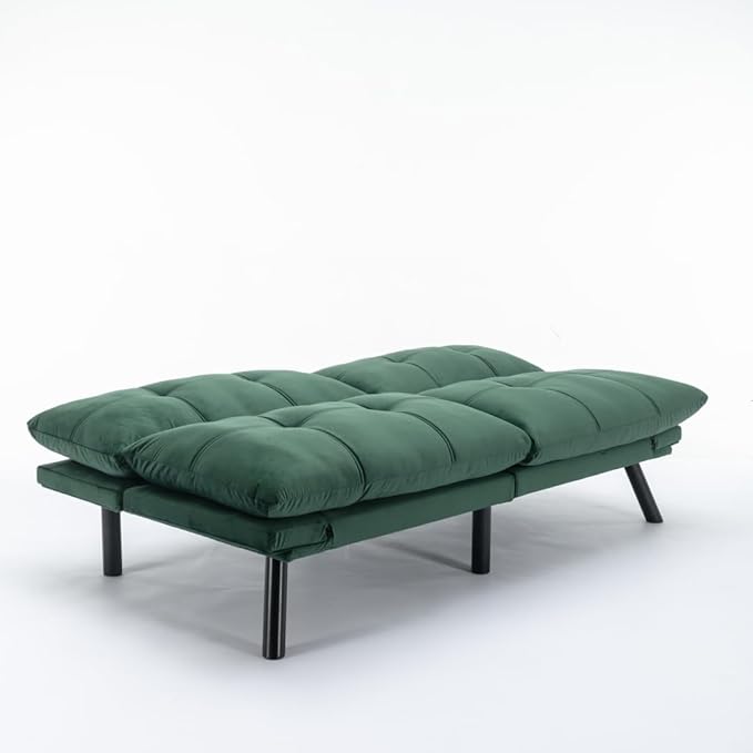 LLS 70.87 Velvet Futon Sofa Bed Modern Convertible Sleeper Sofa Couch with Adjustable Backrest and Armrests Tufted Loveseat Sofa with Metal Legs for Living Room Bedroom Apartment Emerald