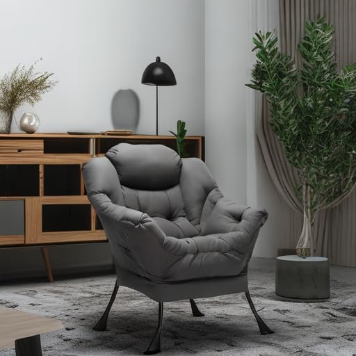HollyHOME Lazy Chair with Armrest and Side Pocket Comfy Accent Lounge ChairLeisure Sofa Armchair for Living Room Bedroom Dorm or Small Spaces Oversized Reading Sofa ChairDark Grey
