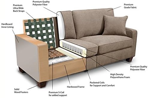 Pemberly Row 73 Sofa Fawn Tan Upholstery 35 H x 73 W x 32.5 D Tool-Free Assembly Memory Foam Cushions Sturdy Hardwood Frame Modern Flared Arms Compact Living Room or Office Seating