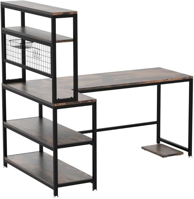 Tribesigns 55 L-Shape Computer Desk with Hutch and Wireless Charging Office Desk Study Table Writing Desk Workstation with 5 Shelves and Movable CPU Stand for Home Office (Brown)