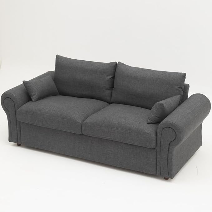 Panana Modern 2 Seater Loveseat Sofa Couch with Storage Dark Grey or Light Color Choice of Curved Sock or Track Arm Design (Dark Gray 3 Seater - Scroll Arms)