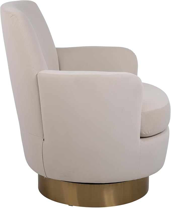 Swivel Barrel Chair Swivel Accent Chairs Armchair for Living Room Reading Chairs for Bedroom Comfy Round Barrel Chairs with Gold Stainless Steel Base (Beige)