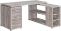 Pemberly Row L-Shaped Corner Storage Desk 60W x 47.25D x 29.5H Grey Driftwood Finish Engineered Wood 5 Shelves 3 Drawers Built-In File Cabinet for Letter/Legal Files Reversible Home Office