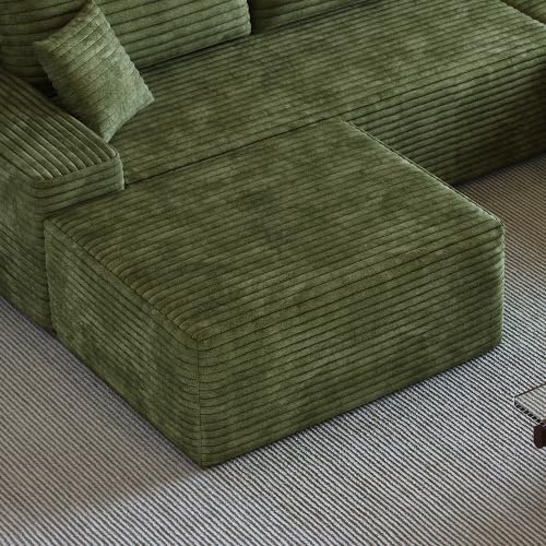 37.4 Corduroy Ottoman Seat Module for Modular Sectional Sofa DIY L-Shaped &amp U-Shaped Plush Corduroy Sofa for Living Room Green