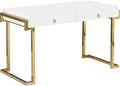 First of a Kind Juneau Modern Gloss Lacquer Computer Desk - Home Office Desk with Drawers - Writing Desk for Luxurious Touch - Versatile PC Desk White/Gold