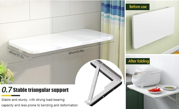 Wall Mounted Desk Floating Wall Desk with Iron Bracket Drop Leaf Table for Small Spaces Wall Mounting Folding Table for Kitchen Laundry Room Home Office White