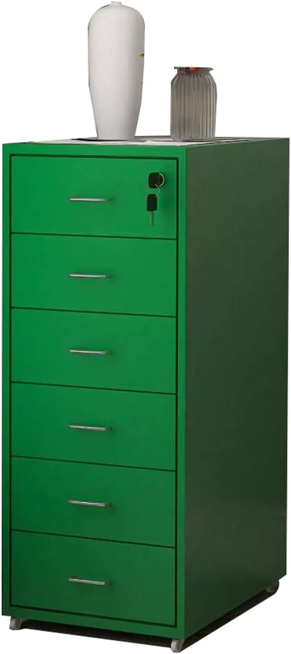File Cabinet Six Drawer Cabinet Office with Lock Storage Cabinet Iron Data File Storage Cabinet (Color : Green)