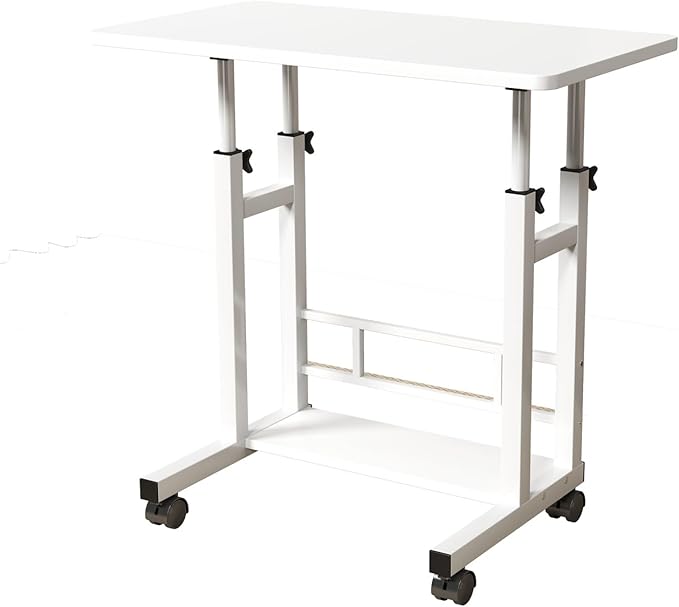 Adjustable Height Mobile Computer Desk for Small Space Rolling Writing with Wheels Corner Home Office Study Portable Bedrooms Work Desk Standing Table 31.5x15.75 Inches Height 27.16-35.43 White