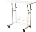 Adjustable Height Mobile Computer Desk for Small Space Rolling Writing with Wheels Corner Home Office Study Portable Bedrooms Work Desk Standing Table 31.5x15.75 Inches Height 27.16-35.43 White