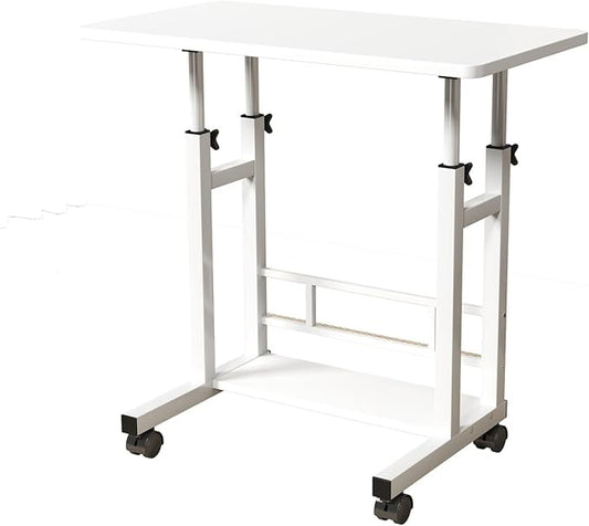 Adjustable Height Mobile Computer Desk for Small Space Rolling Writing with Wheels Corner Home Office Study Portable Bedrooms Work Desk Standing Table 31.5x15.75 Inches Height 27.16-35.43 White