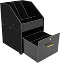 Mobile File Cabinet with Lock Under Desk Rolling File Cabinet with Wheels Black PVC File Organizer Storage for Home Office Lockable File Holder with Brake System