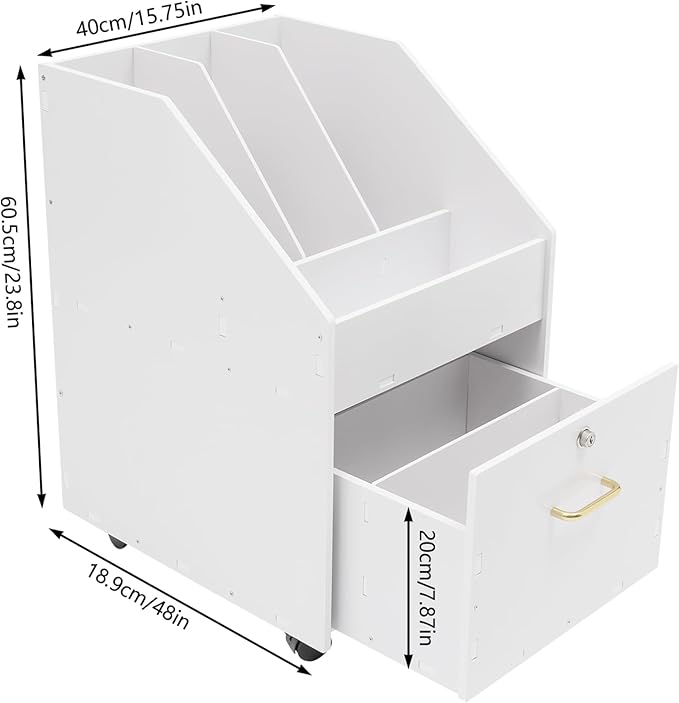 Mobile File Cabinet with Lock Drawer Rolling File Organizer with 3 Open Compartments Under Desk Rolling File Holder for Home Office