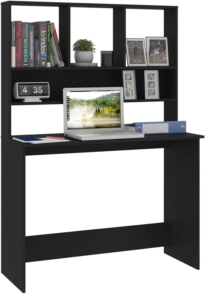 vidaXL Desk Computer Desk with Bookshelves Workstation for Living Room Bedroom Home Office Desk with Storage Black Engineered Wood