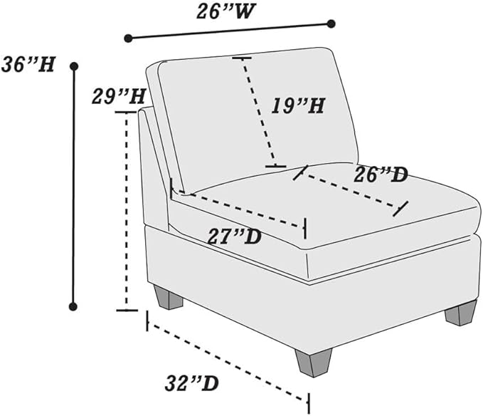 Modern Armless Chair Linen Like Fabric Black Coffee Color Living Room Sofa Comfortable Seating