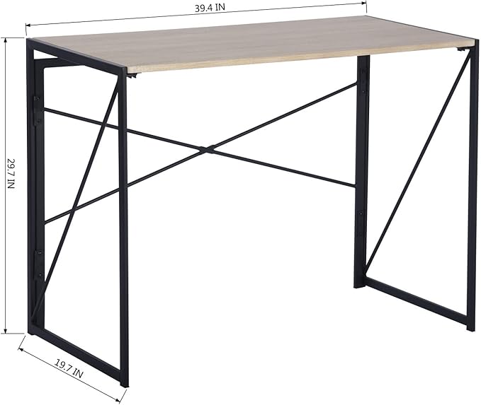 Homy Casa 39.4 Inch Foldable Laptop Desk Space-Saving Computer Table with No Assembly Required Sturdy Metal Frame Minimalist Design for Home Office Study or Small Spaces Oak