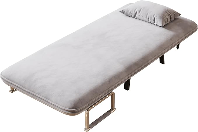 KEIKI 31.5 Luxury Velvet Single Triple-Fold Sofa Bed 3 in 1 Convertible Sleeper Lounge Chair w/Adjustable Backrest &amp PillowsMulti-Functional Living Room Armchair for ApartmentsGray