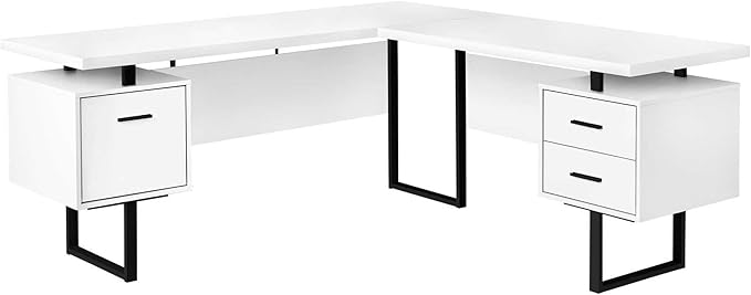 Monarch Specialties I 7616 Computer Desk Home Office Corner Left Right Set-up Storage Drawers 70 L L Shape Work Laptop Metal Laminate White Black