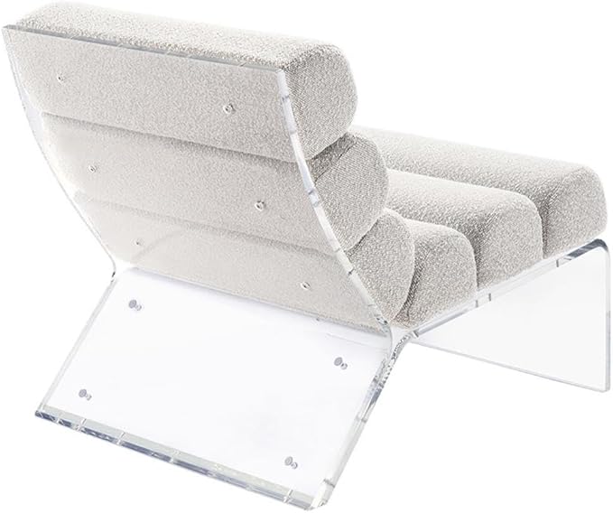 Pemberly Row Fabric Upholstered Accent Chair Ivory Bouclé with Clear Acrylic Frame 29.25 H x 25.25 W x 31.5 D Modern Lounge Chair for Living Room or Bedroom