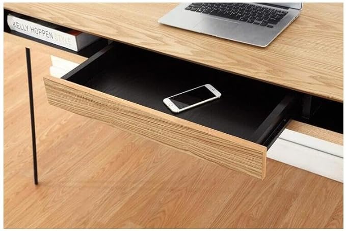 Maykoosh Home Office Desk - 59 Oak Veneer Top &amp Metal Legs - Large Desk with Drawer - Easy Assembly