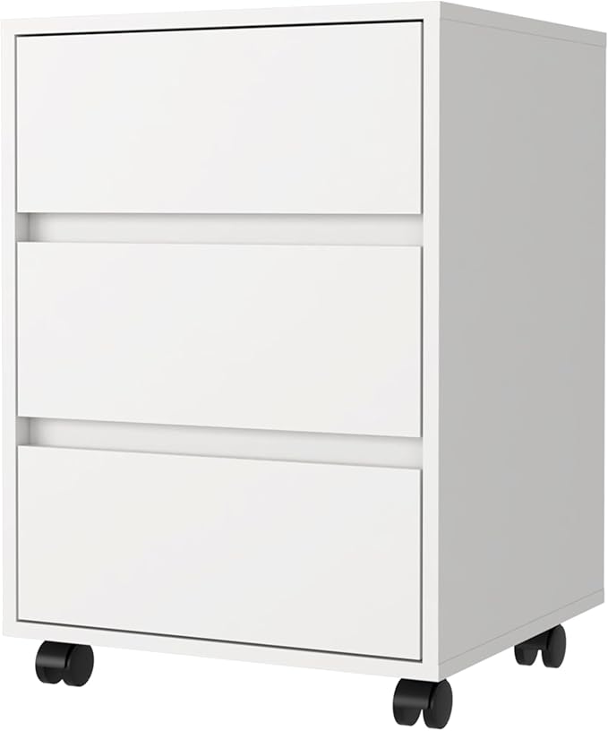 25.98 H White Mobile Filing Cabinet with 3 Drawers 4 Wheels Rectangular Portable Filing Cabinet Modern for Office Study Room
