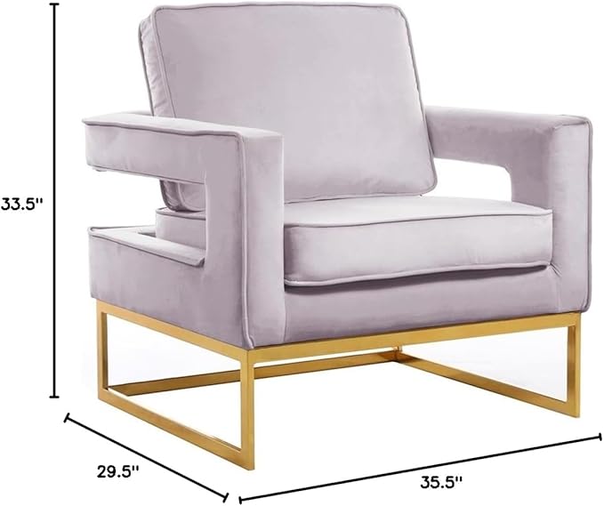 Pemberly Row Modern Pink Velvet Accent Chair 33 W x 29 D x 35 H Gold Stainless Steel Base High-Density Foam Padding Solid Wood Frame Stylish Seating for Living Room or Bedroom