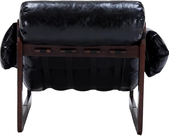 GDFStudio Aogex Oil Waxed Leather Lounge Sofa Accent Chair Leather Club Chair Armchair with Removable Pillow Comfort Chaise Lounge Single Reading Sofa for Living Room Bedroom Home Black