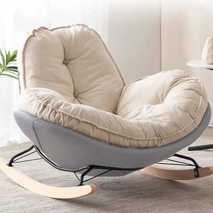 LITFAD Modern Upholstered Rocking Chair - Tufted Seat and Metal Legs Stylish Lounge Chair for Living Room Bedroom - Grey