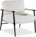 Modern Minimalist Accent Chair Soft Polyester Fabric with Metal Frame and Wood Armrests Living Room Bedroom Office Seating (Beige)