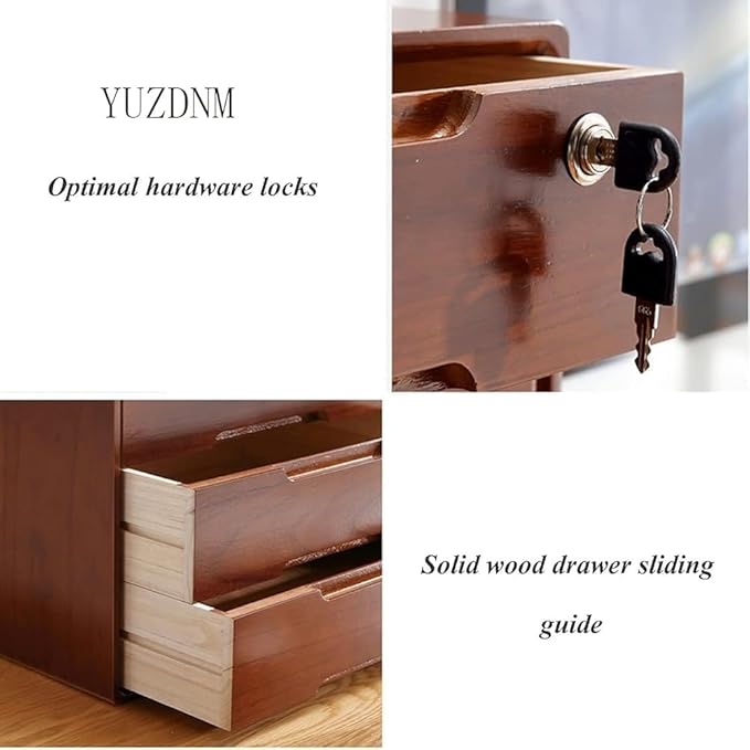 Desktop File Cabinet - Desktop Organizer Storage Box Solid Wood Storage Box With Lock Rustic Dresser Desk Drawers Organizer And Accessories Locking Filing Cabinet(Size:4 drawer)