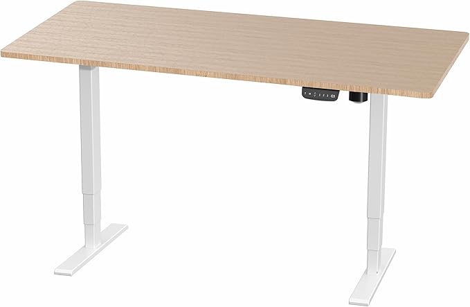 VIVO Electric 71 x 30 in Real Bamboo Standing Desk Touch Screen Adjustment 176 lb Frame Support 2E Series White Frame DESK-KIT-2EW71O