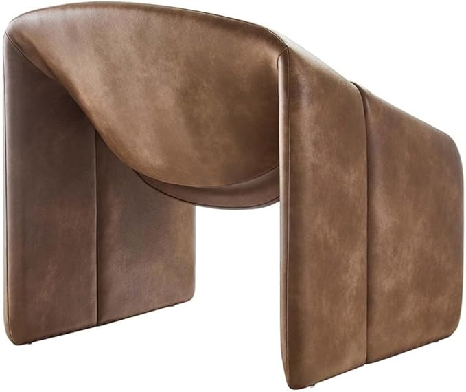 Pemberly Row Modern Fabric Accent Chair Vegan Leather Upholstery Dense Foam Padding Tubular Metal Frame Brown Finish Non-Marking Floor Glides Fully Assembled Living Room or Home Office Seating