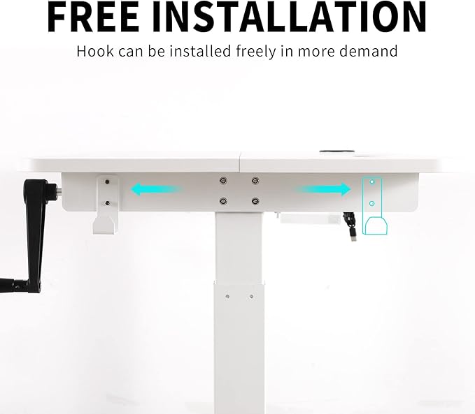 UNICOO Crank Adjustable Height Standing Desk Game Table Home Office Table Computer Desk with USB and Wireless Charger (NTCSET-01-White - M2)