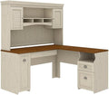 Bush Furniture L Shaped Desk with Hutch Drawers and Storage Cabinet Fairview Collection Corner Computer Table for Home Office with Pewter Accents 60Wx60Dx69H