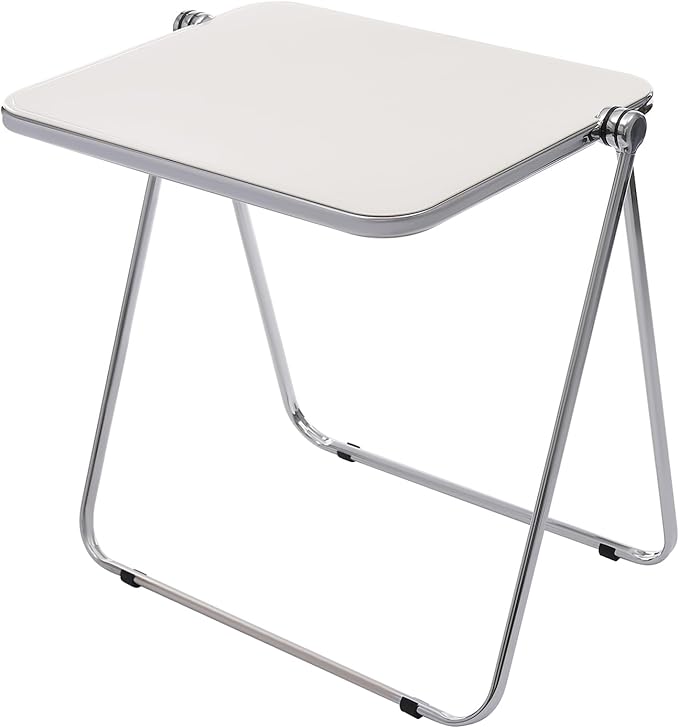 Folding TV Tray Table Acrylic Foldable Desk No Assembly Required Mini Folding Desk for Home Office Living Room Bed Room Outdoor (Silver + White)