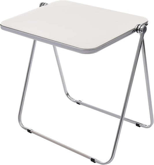 Folding TV Tray Table Acrylic Foldable Desk No Assembly Required Mini Folding Desk for Home Office Living Room Bed Room Outdoor (Silver + White)