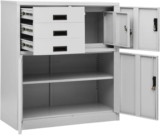 File Cabinets Standing Cabinets Bookcases Office Cabinet Light Gray 35.4x15.7x40.2 Steel Counter Cabinet with Lockable Doors for Home Office