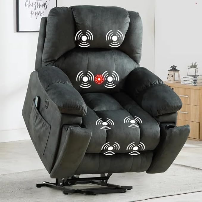 Bonzy Home Power Lift Recliner Chair with Massage and Heating Lift Chairs Recliner for Elderly Upholstered Comfy Power Lift Chair with 2 Hidden Cup Holders Side Pockets USB PortDark Grey