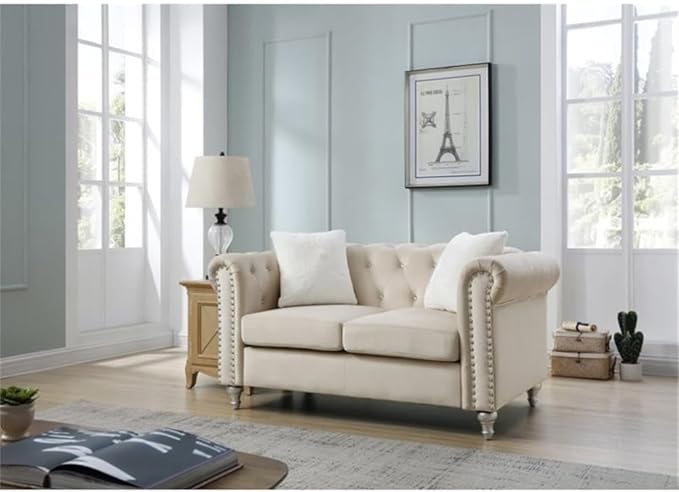Glory Furniture Raisa Velvet Loveseat in Beige