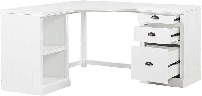 Modern L Shaped Executive Desk with 2 Storage Cabinets and 3 Drawers Corner Office Writing Desk Computer Desks with Depth Workstation for Home Office Living Room