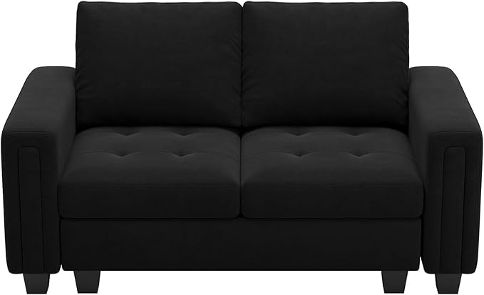 Belffin Velvet Modular Loveseat Sofa Couch 2 Seater Sofa Love Seats for Small Space Black