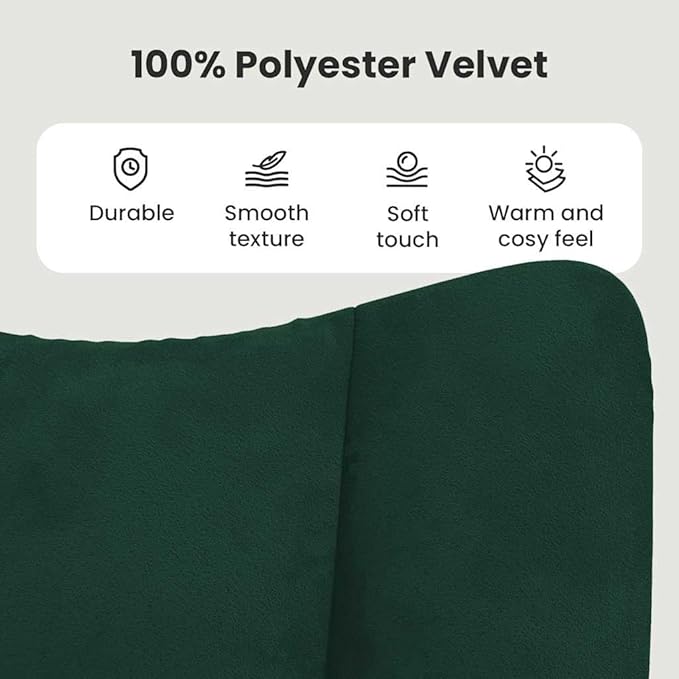 vidaXL Velvet Rocking Chair Set with Stool Dark Green- Modern Design Lounge Seating Furniture with Steel Frame &amp Wooden Rails