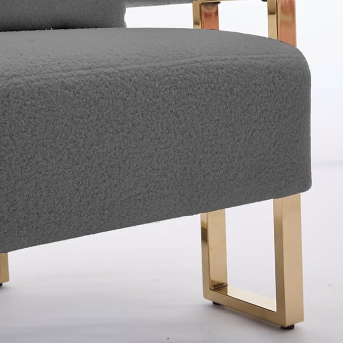 TS Modern Decorative Chair Living Room Side Chair with Gold Metal Legs no Wheels Suitable for Dressing Area Reception Room OfficeTeddy Fleece upholstered Metal Foot Sofa 1PC Grey