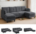 PUREMIND 89 U Shaped Sectional Couches Corduroy Sectional Sofa with Reversible Storage Ottoman 4 Seater Sofa with Throw Pillows Upholstered L-Shaped Couch for Living Room Dark Grey