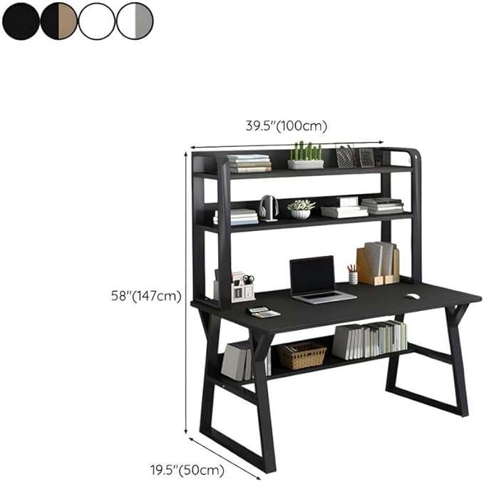 LITFAD Modern Computer Desk Home Office Desk with Storage Shelves Study Table with Bookcase for Study Room and Office Without ChairsGrey&ampWhite-39.5 L x 19.5 W x 58 H