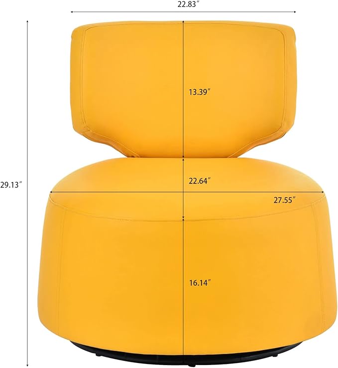 Modern Yellow Faux Leather Swivel Accent Chair 29 Width Armless 360 Degree Swivel Comfortable &amp Stylish Perfect for Living Room &amp Office