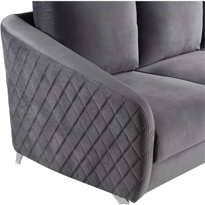 Lilola Home Sofia 36 W Gray Velvet Accent Chair with Silver Legs – Tufted Modern Armchair for Living Room Bedroom or Reading Nook