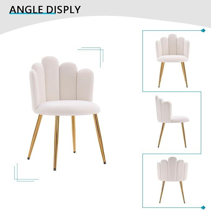 Dining Chairs Set of 2 Modern Dining Room Chairs Modern Cute Velvet armless Accent Chair with Gold Legs for Living Room/Bedroom/Kitchen (2 White)