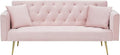 71 Modern Velvet Sofa Bed Futon Convertible Sleeper Couch with Adjustable Backrest Tufted Recliner Loveseat with Golden Chrome Legs &amp 2 Pillows for Small Spaces Living Room Apartment (Pink)