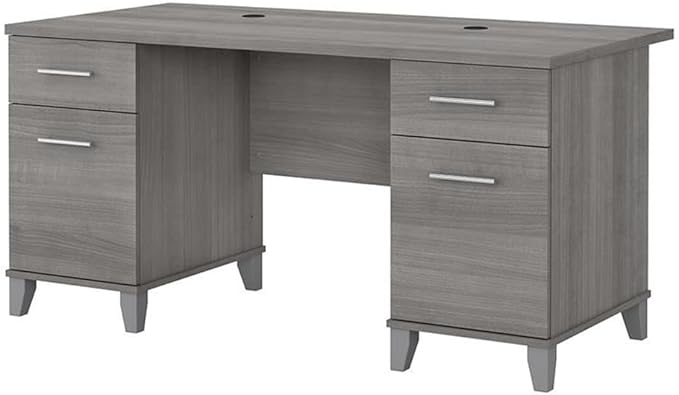Bush Home 60-inch Home Office Desk with Drawers Large Computer Table with Storage Transitional Style Somerset Collection Platinum Gray
